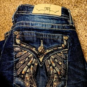 MISS ME Bootcut Jeans Blue Denim Embroidered Bling Stretch Women Size 28x33